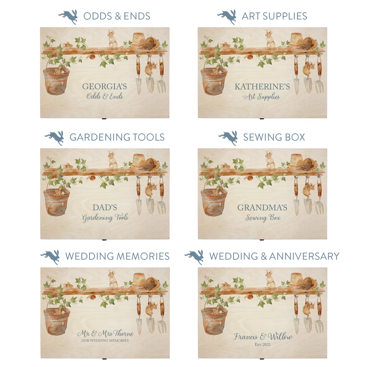 This shows our beautiful Large wooden gift box with the various personalisation options you can choose to offer a truly customised present for a loved one. Couples names, memory boxes, keepsakes, photo storage, key boxes the uses are endless.