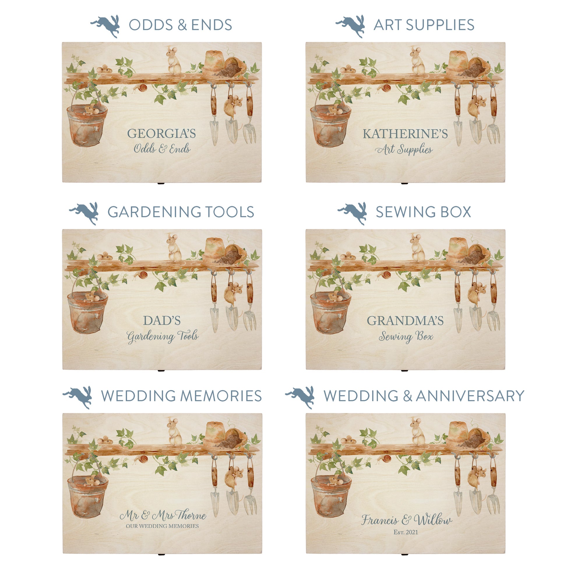 This shows our beautiful Large wooden  gift box with the various personalisation options you can choose to offer a truly customised present for a loved one. Couples names, memory boxes, keepsakes, photo storage, key boxes the uses are endless.