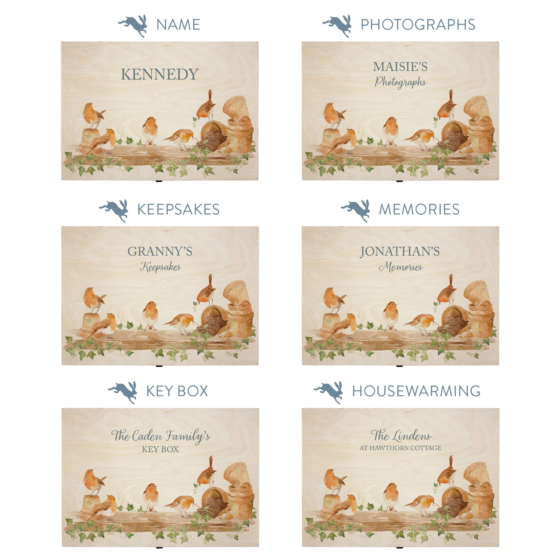 This shows our beautiful Large wooden  gift box with the various personalisation options you can choose to offer a truly customised present for a loved one. Couples names, memory boxes, keepsakes, photo storage, key boxes the uses are endless.