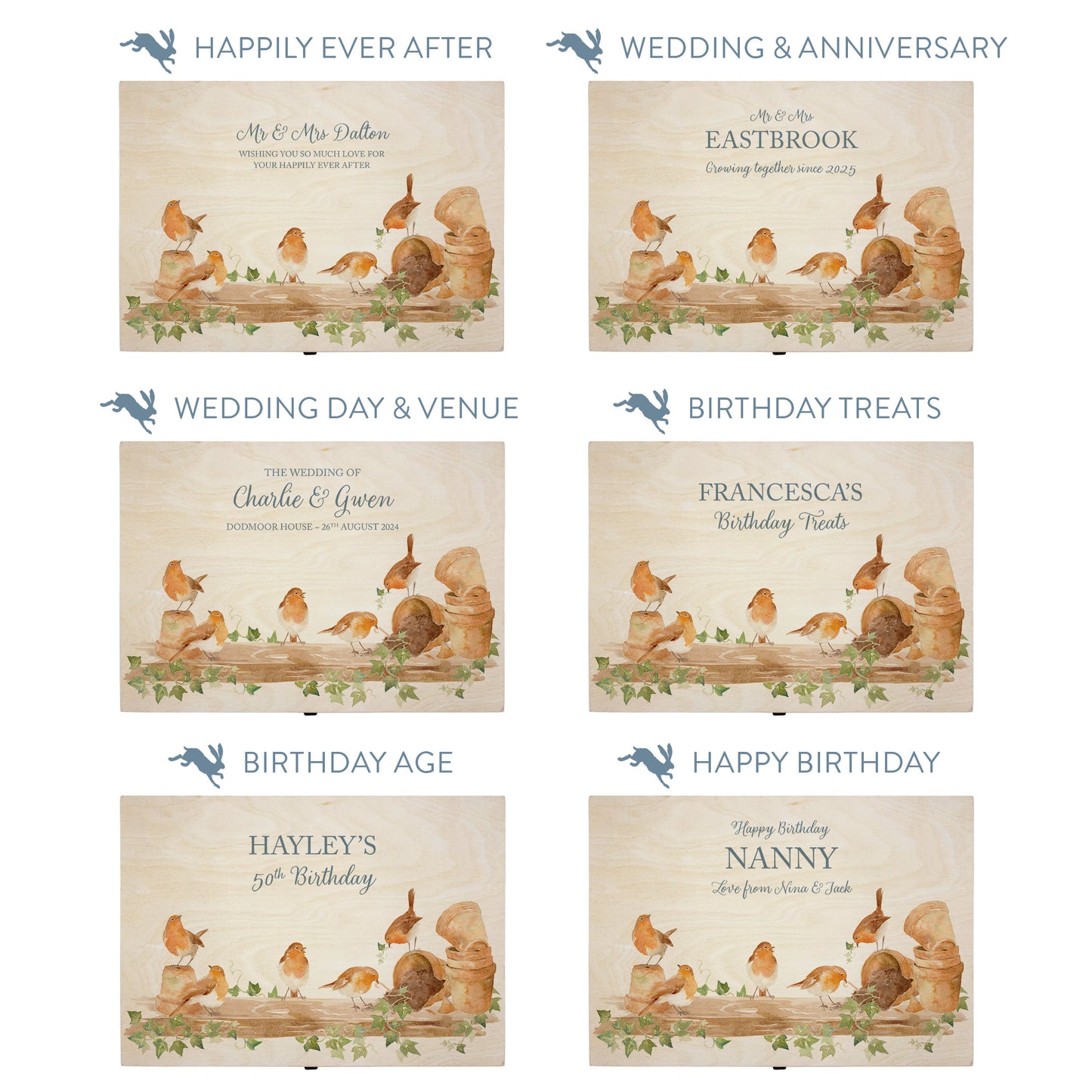 This shows our beautiful Large wooden gift box with the various personalisation options you can choose to offer a truly customised present for a loved one. Couples names, memory boxes, keepsakes, photo storage, key boxes the uses are endless.