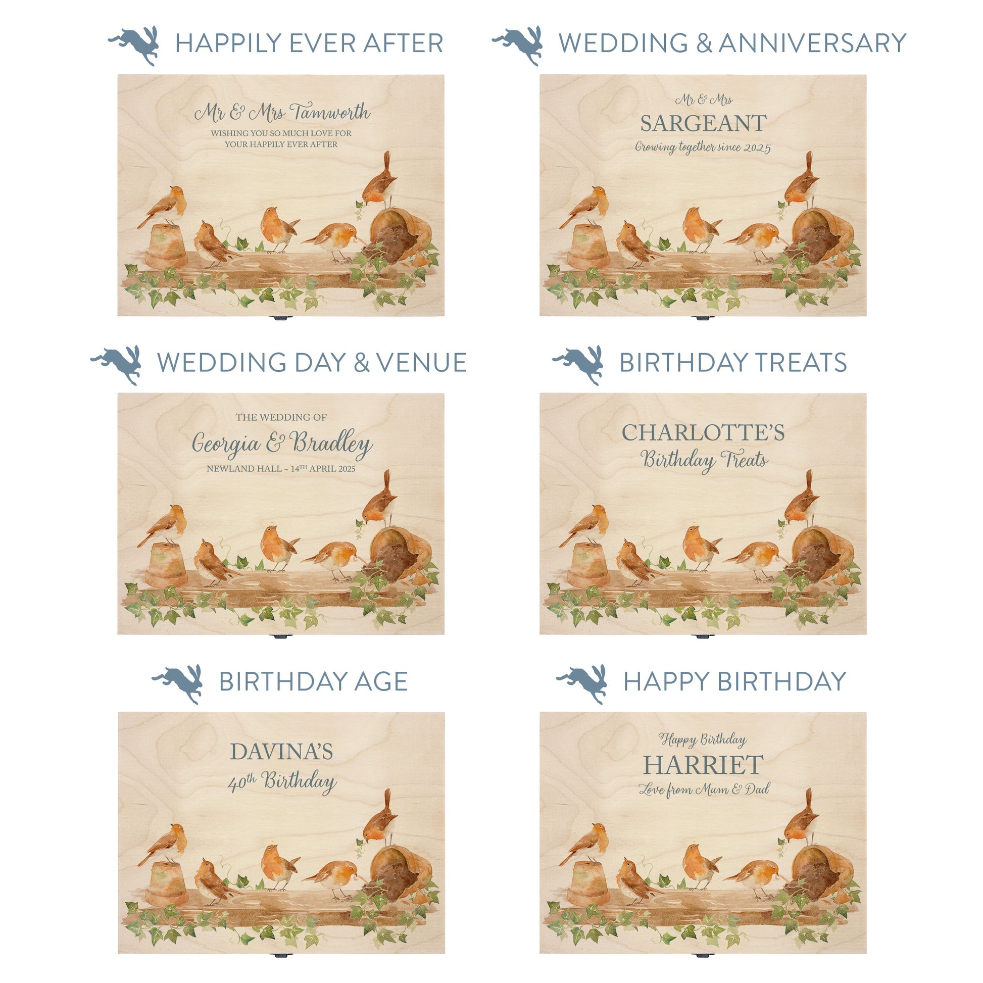 This shows our beautiful Medium wooden  gift box with the various personalisation options you can choose to offer a truly customised present for a loved one. Couples names, memory boxes, keepsakes, photo storage, key boxes the uses are endless.
