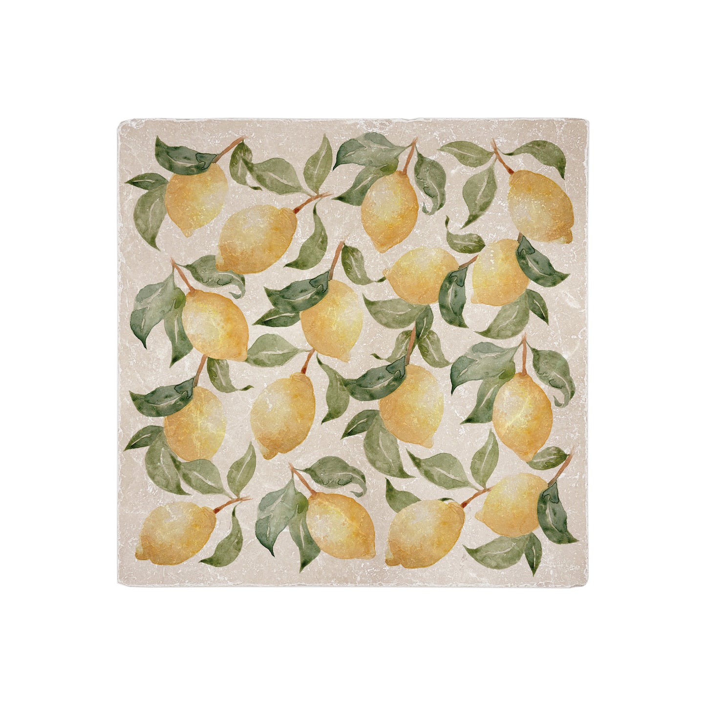A medium multipurpose marble platter with a watercolour lemon design, perfect summer Mediterranean vibe.