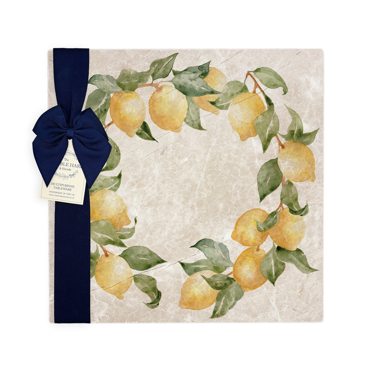 A Large marble board which is multipurpose watercolour lemon design, perfect summer Mediterranean/ Italian vibe.