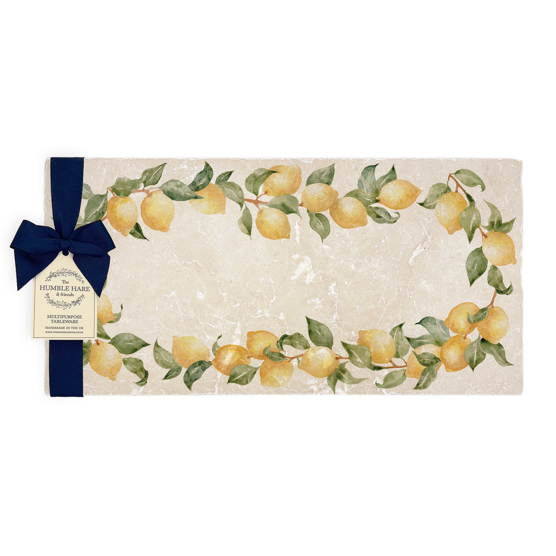 A Sharing marble board which is multipurpose watercolour lemon design, perfect summer Mediterranean/ Italian vibe.