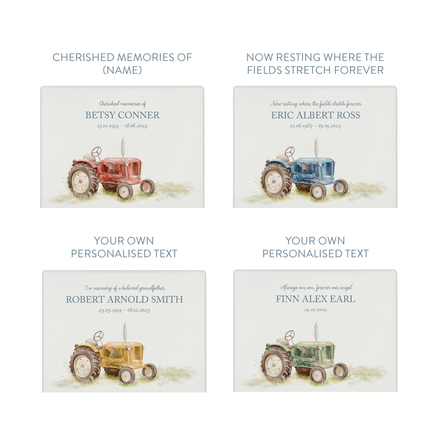 Luxury solid wooden white painted with a Tractor watercolour illustration our urns and Caskets for displaying or burying ashes. Customisable and can be personalised. Perfect funeral memory keepsake urn, for storing ashes for humans and pets.