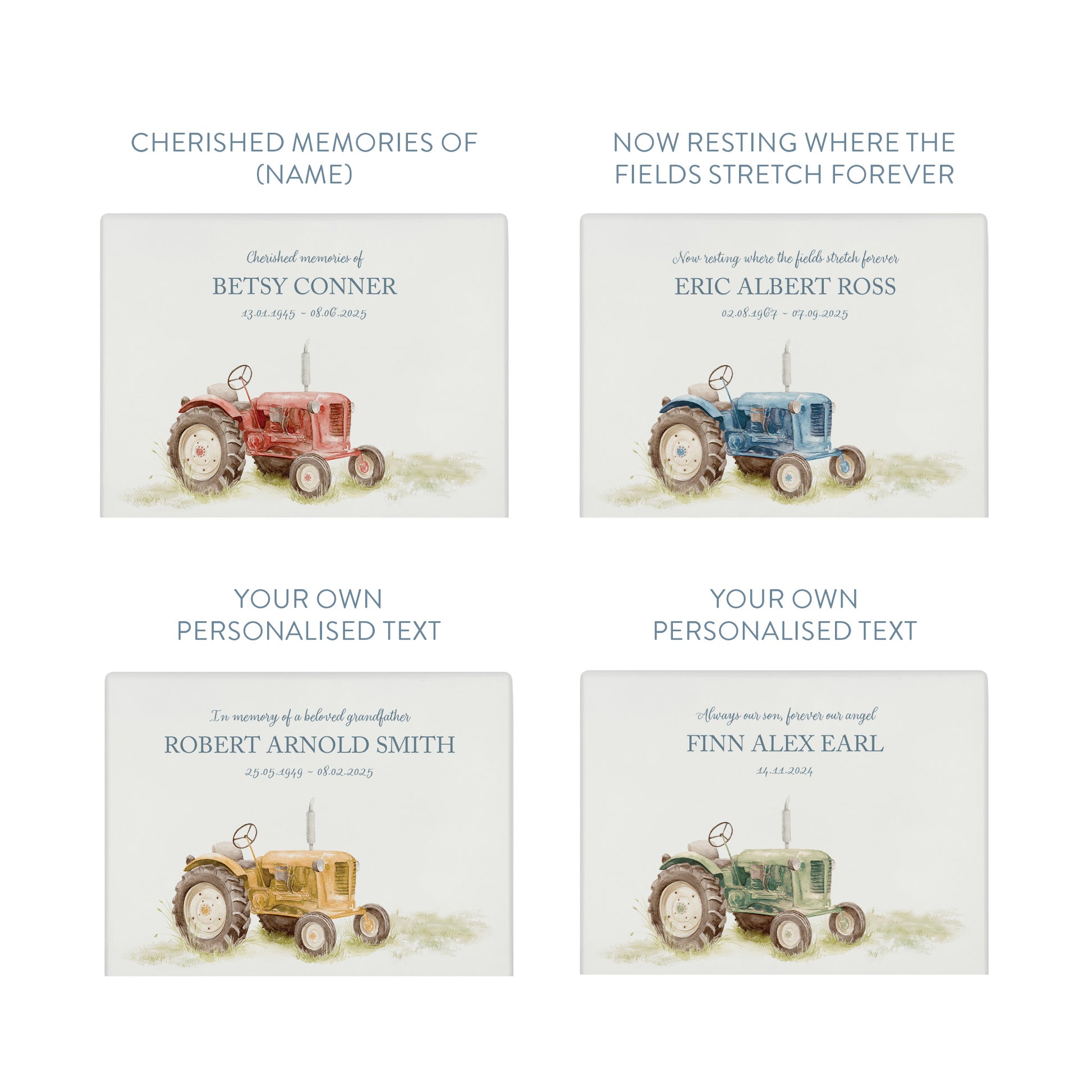 Luxury solid wooden white painted with a Tractor watercolour illustration our urns and Caskets for displaying or burying ashes. Customisable and can be personalised. Perfect funeral memory keepsake urn, for storing ashes for humans and pets.