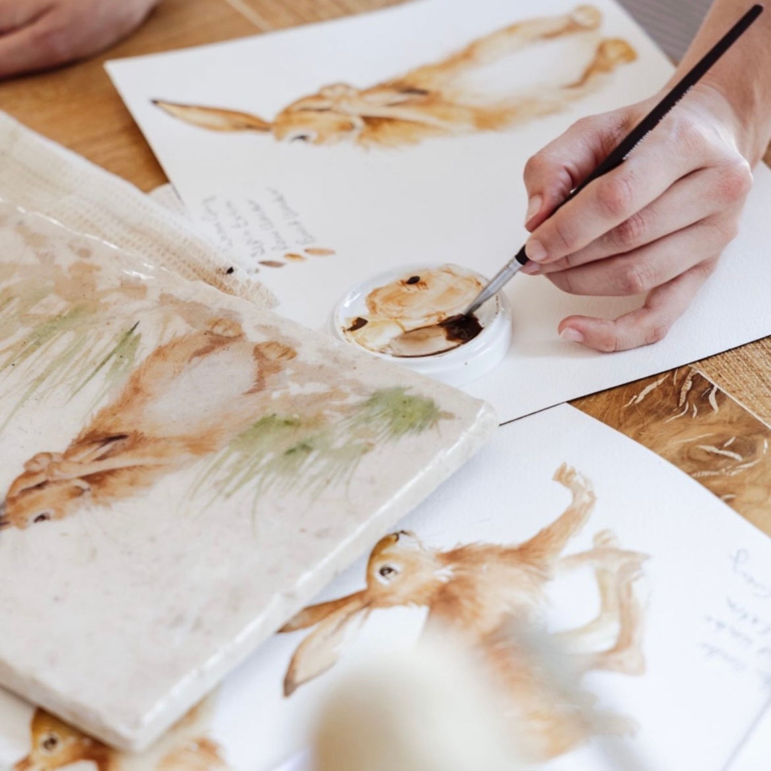 The first designs of The Humble Hare, using water colours to bring this country inspired design to life.