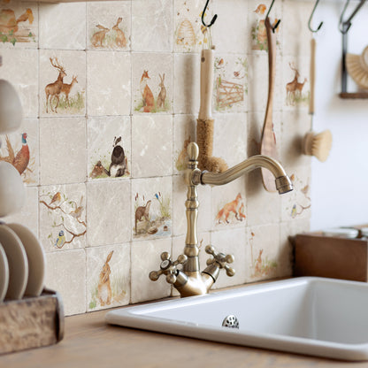 Kitchen tiles featuring  British wildlife watercolour. 