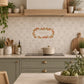 Personalised fruit wreath wall tile, used as a splashback tile. Personalise with family name, house name or special phrase 