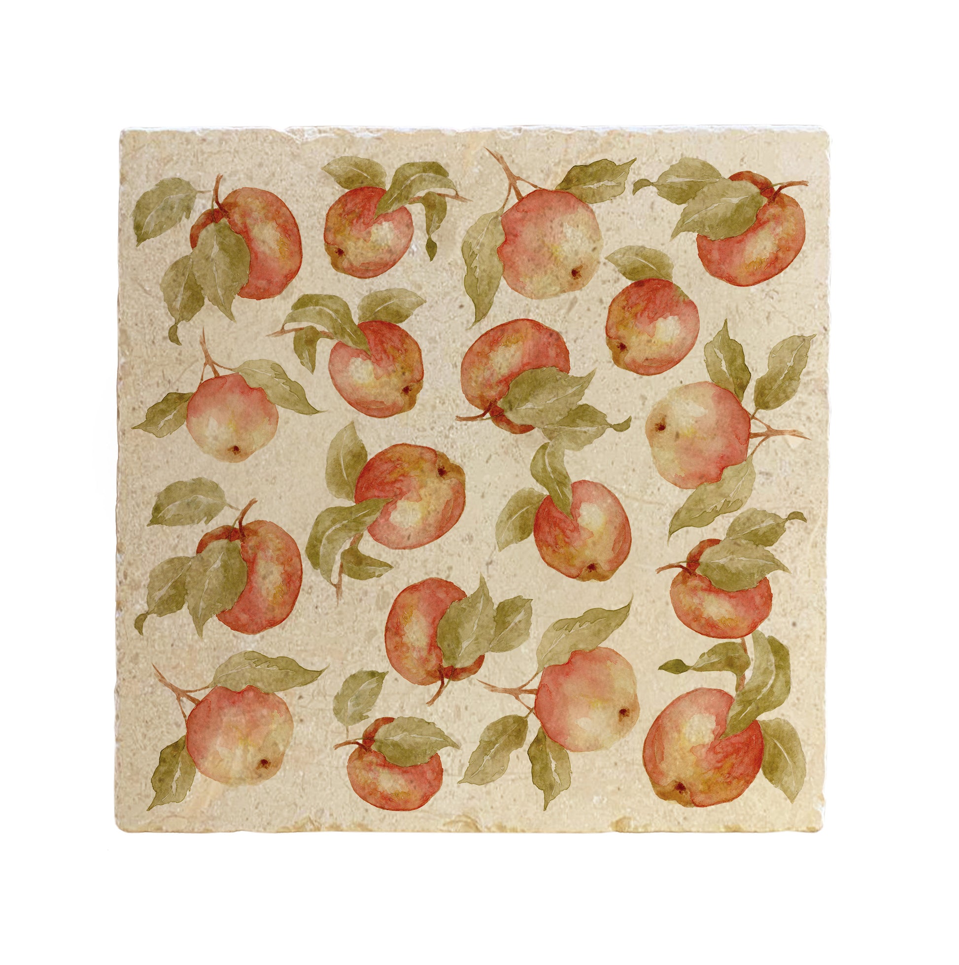 A large handmade multipurpose marble platter with a watercolour apple pattern.