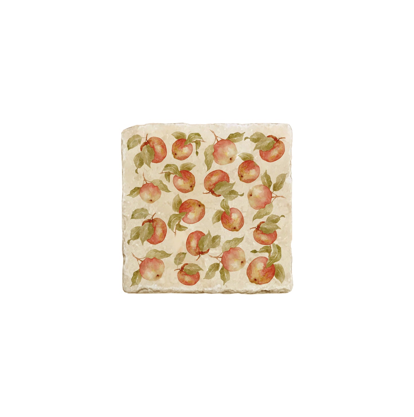 A square marble coaster featuring a watercolour fruit design that can be added to a mix and match set.