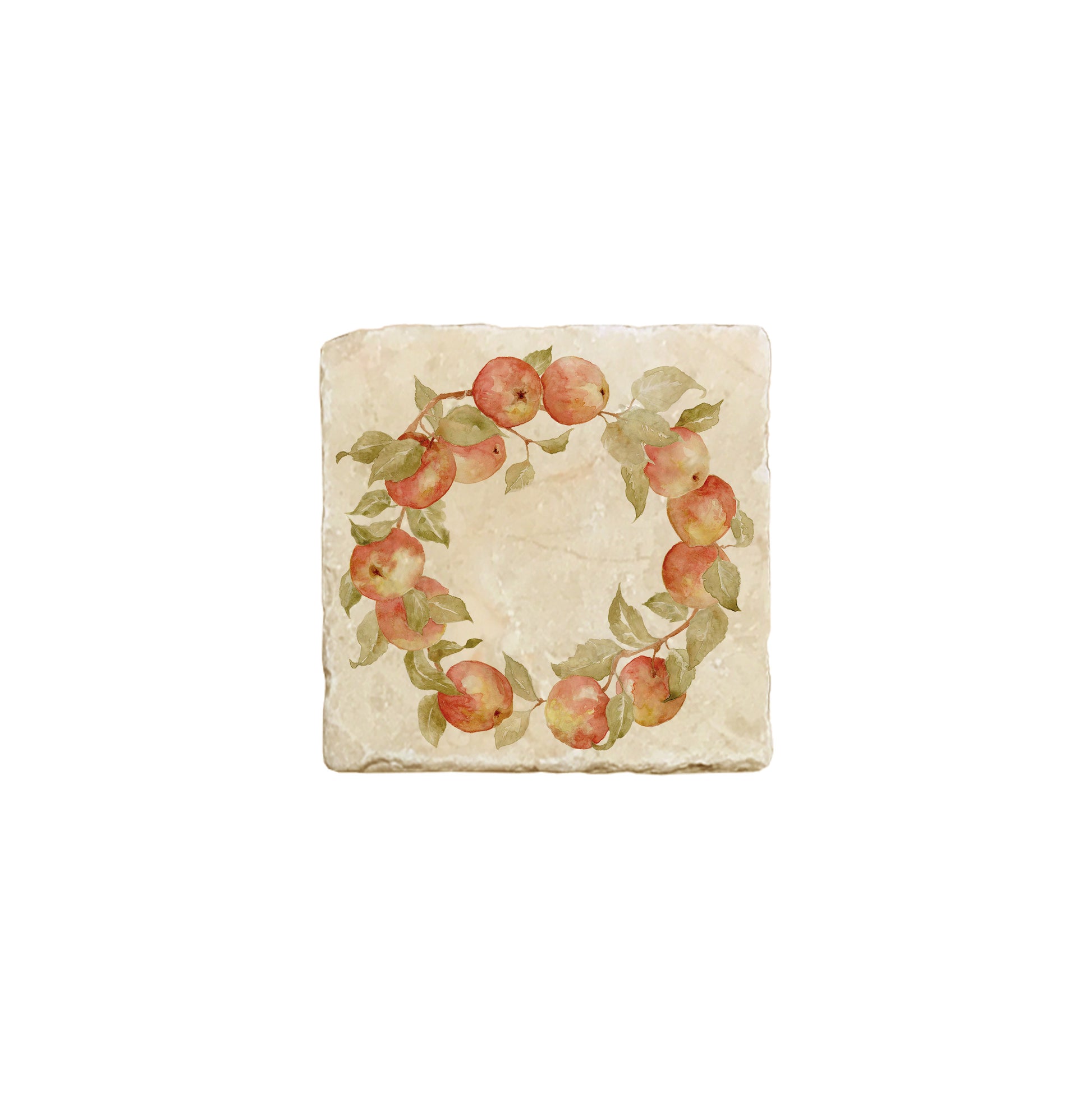 A square marble coaster featuring a watercolour fruit design that can be added to a mix and match set.