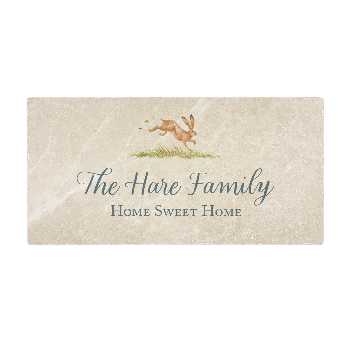 Example marble wall tile with personalised text and Hare 