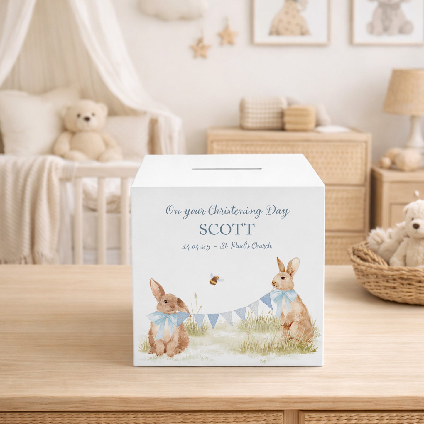 watercolour baby animal money box handmade for birthday gift