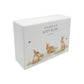 Luxury solid wooden white painted Urn  with Baby Bunnies in a meadow with Buzzy Bees in a beautiful watercolour illustration our urns and Caskets for displaying or burying ashes. Customisable and can be personalised. Perfect funeral memory keepsake urn, for storing ashes for humans and pets. Coping with baby loss. 