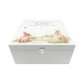 A personalised white wooden baby keepsake gift box with a watercolour bunny design. Ideal for new baby gifts, christenings, birthdays, memory box, and nursery storage.
