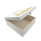 White Square personalised Wooden box with a decorative lid featuring illustrations Baby Chicks Perfect funeral memory keepsake box, for storing ashes, order of service, flowers and coping with baby loss capturing your loved ones things in one place. 