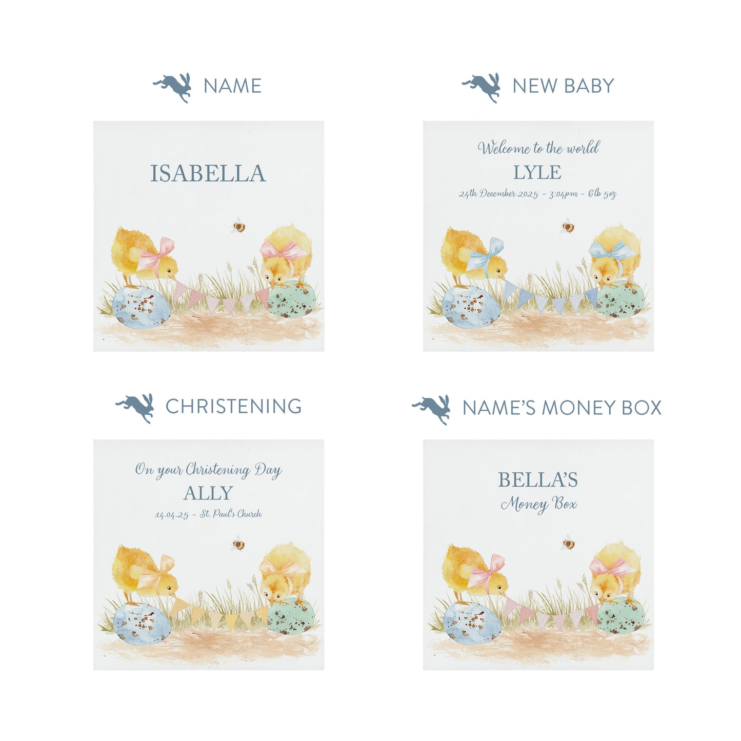 handmade wooden money box with watercolour Chicks design for nursery shelf
