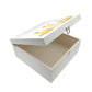 White Square personalised Wooden box with a decorative lid featuring illustrations Baby Ducklings Perfect funeral memory keepsake box, for storing ashes, order of service, flowers and coping with baby loss capturing your loved ones things in one place. 