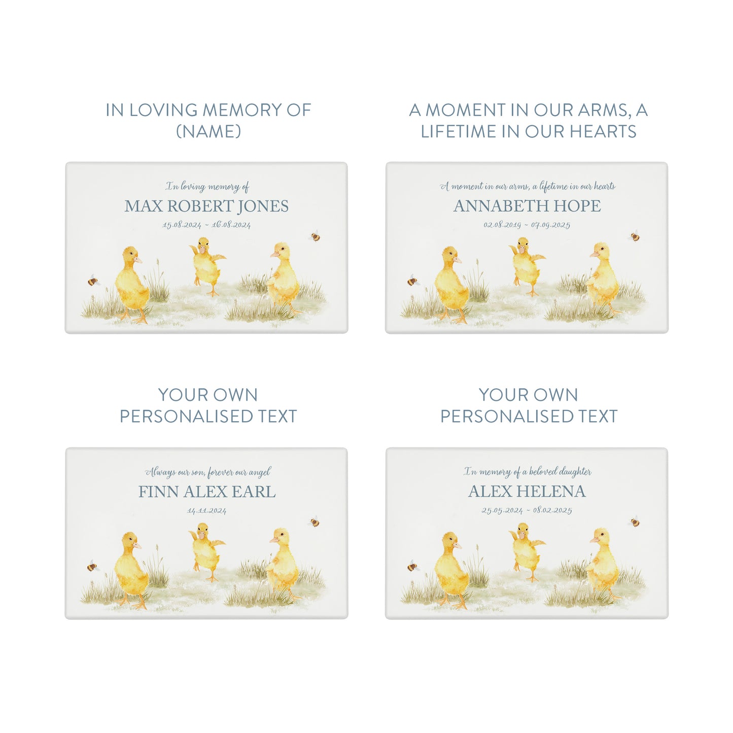 Luxury solid wooden white painted Urn ,  Featuring Baby Ducklings, A watercolour illustration, our urns and Caskets for displaying or burying ashes. Customisable and can be personalised. Perfect funeral memory keepsake urn, for storing ashes for humans and pets. Coping with baby loss, baby memorial