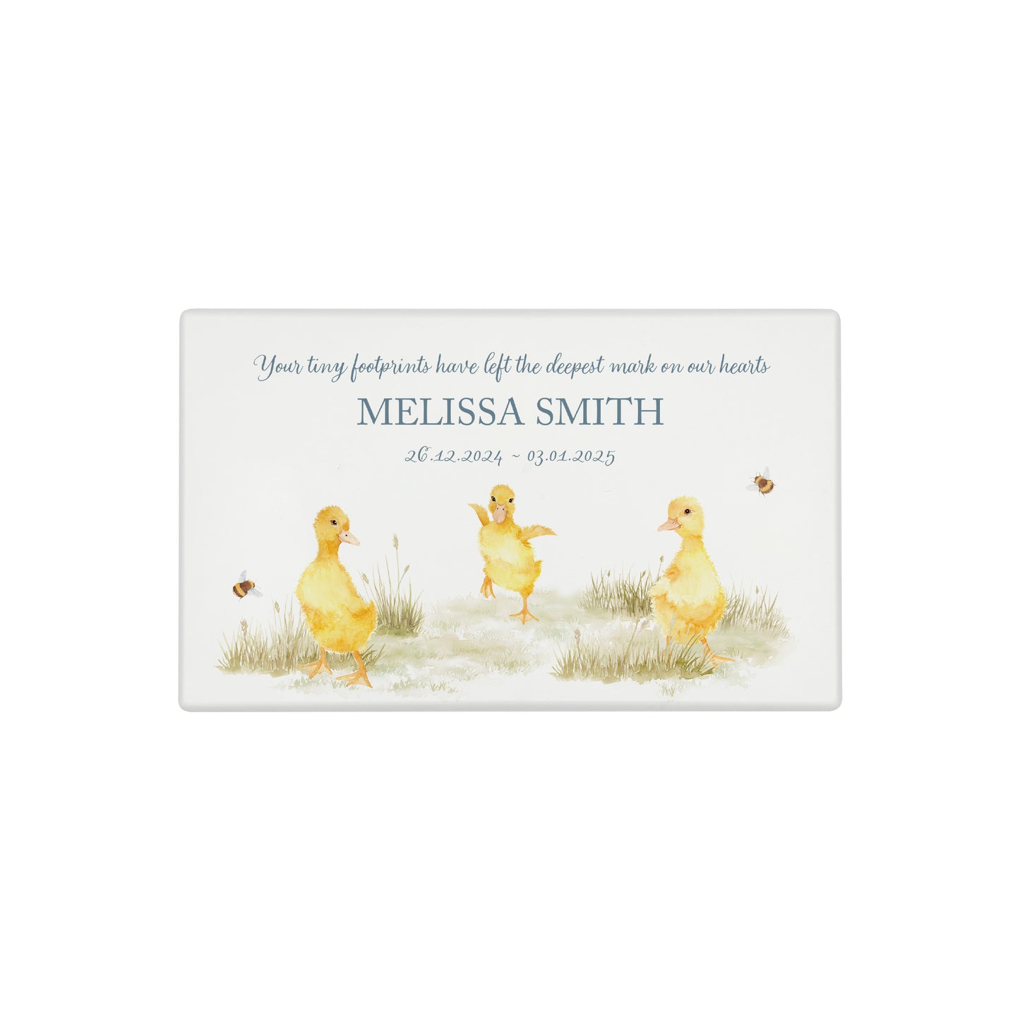 Luxury solid wooden white painted Urn ,  Featuring Baby Ducklings, A watercolour illustration, our urns and Caskets for displaying or burying ashes. Customisable and can be personalised. Perfect funeral memory keepsake urn, for storing ashes for humans and pets. Coping with baby loss, baby memorial