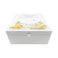A personalised white wooden baby keepsake gift box with a watercolour ducklings design. Ideal for new baby gifts, christenings, birthdays, memory box, and nursery storage.