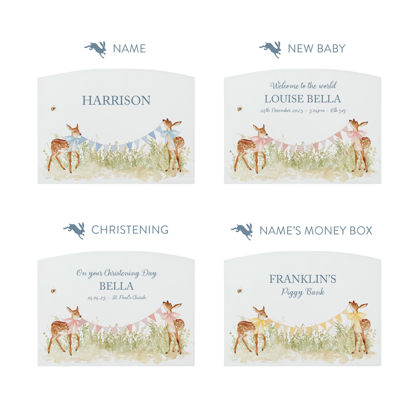Baby Fawn personalised money box, great gift and start saving for your new baby. 