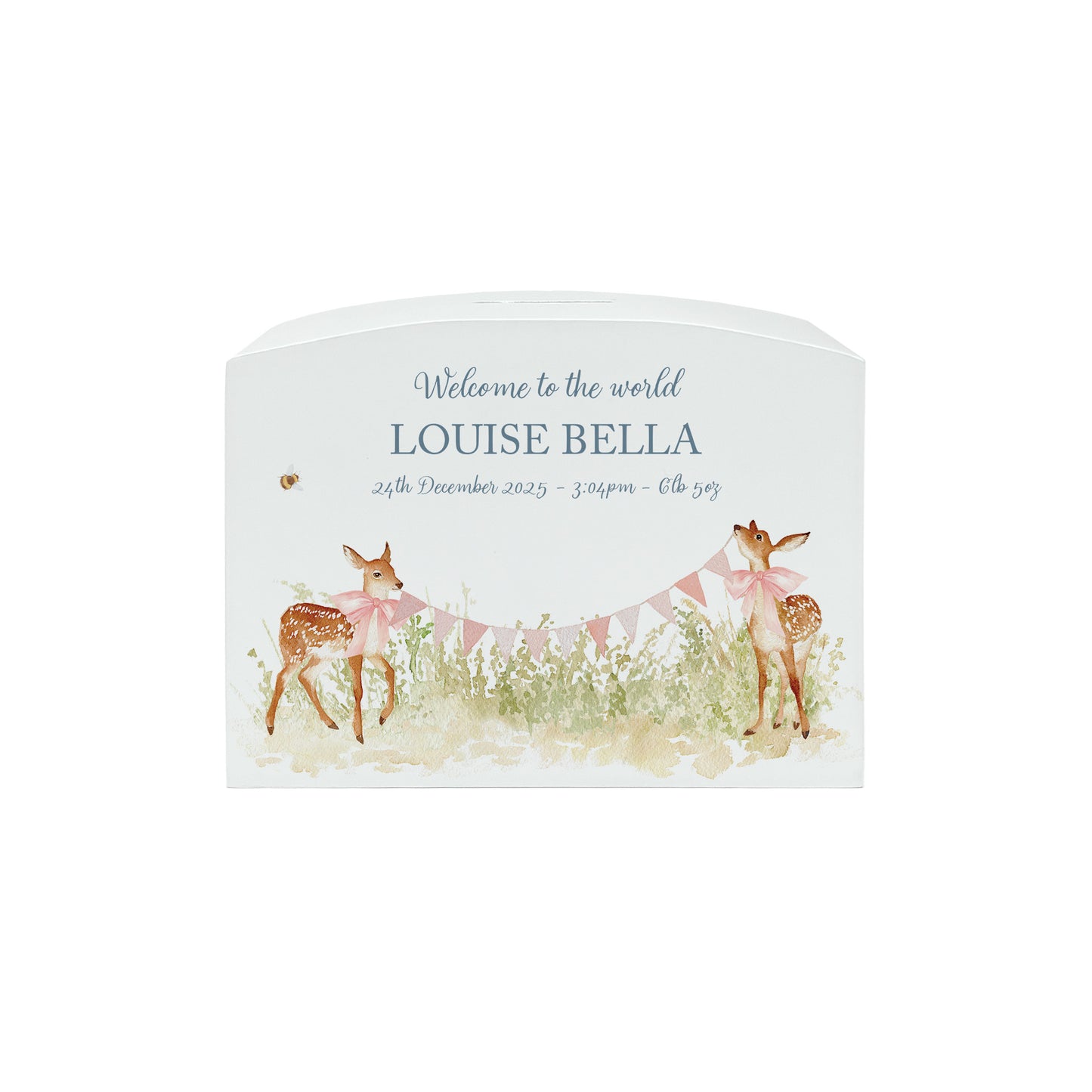 Baby Fawn personalised money box, great gift and start saving for your new baby. 