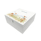 A personalised white wooden baby keepsake gift box with a watercolour fawns design. Ideal for new baby gifts, christenings, birthdays, memory box, and nursery storage.
