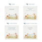 Personalisation options for a white wooden baby gift box with a baby fawns design. The image shows the personalised phrase options available for baby shower, christenings, and nursery storage.