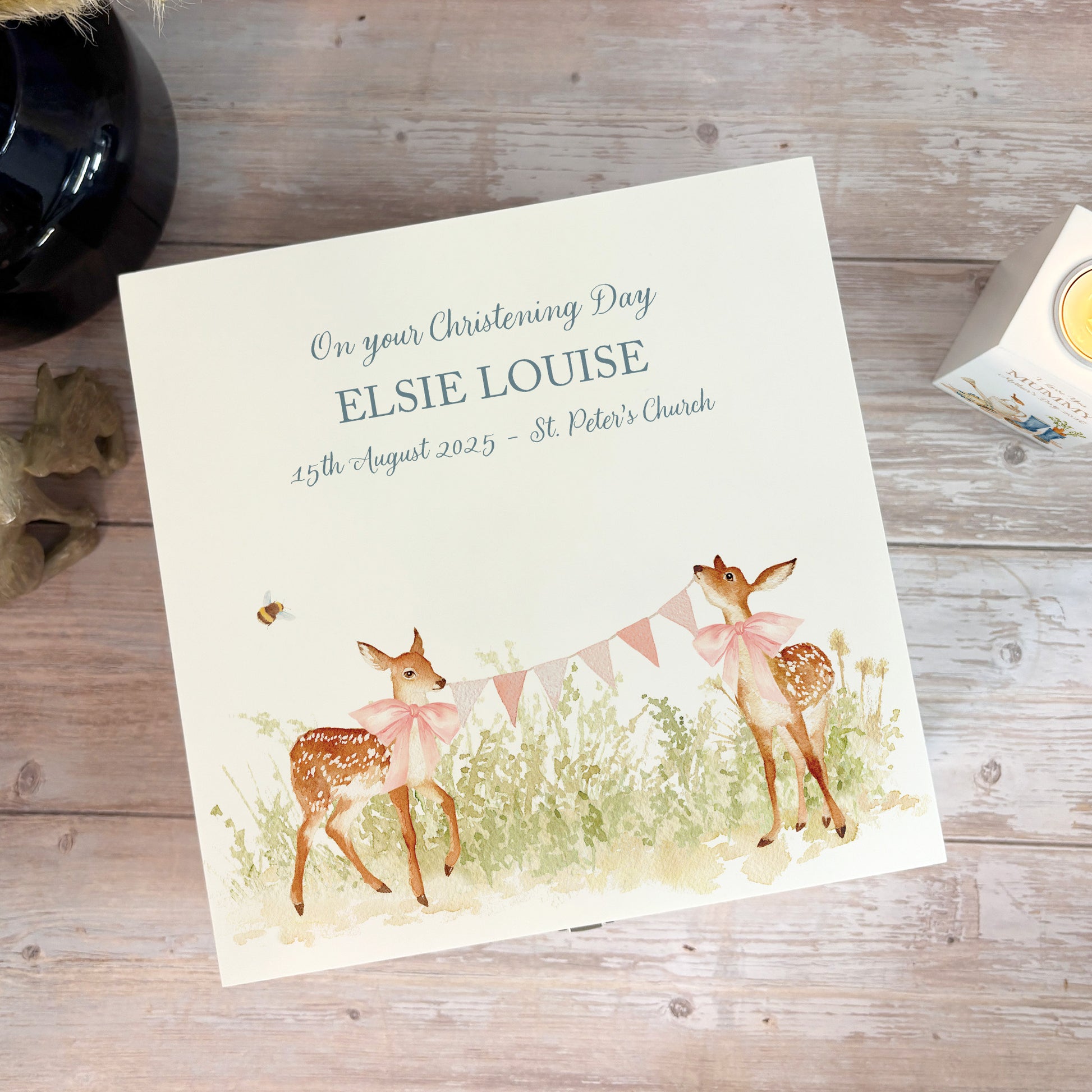 A white wooden keepsake box featuring a sweet baby fawns design. The box can be personalised with a name or special message, making it a truly unique and heartfelt gift for any occasion