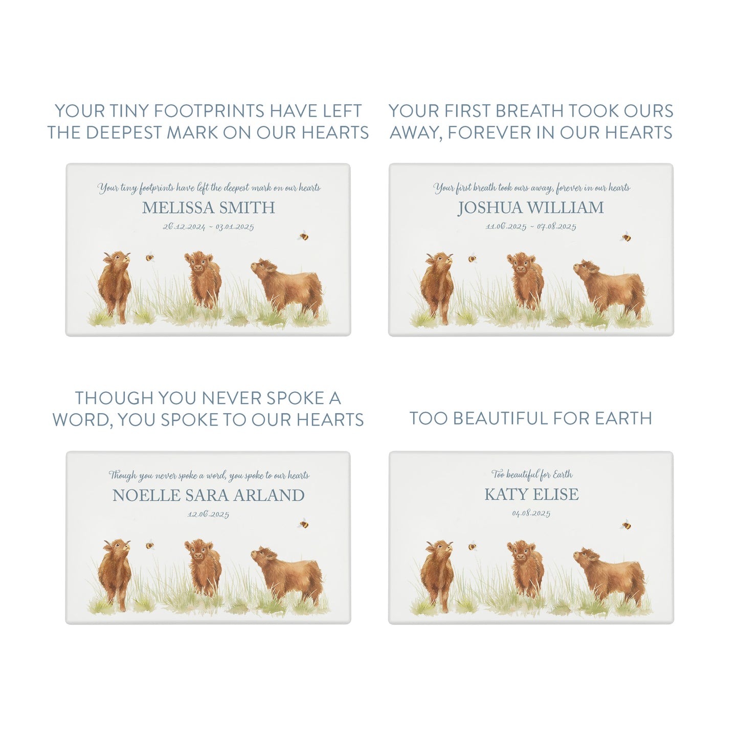 Luxury solid wooden white painted Urn ,  Featuring Baby Highland cow, A watercolour illustration, our urns and Caskets for displaying or burying ashes. Customisable and can be personalised. Perfect funeral memory keepsake urn, for storing ashes for humans and pets. Coping with baby loss, baby memorial