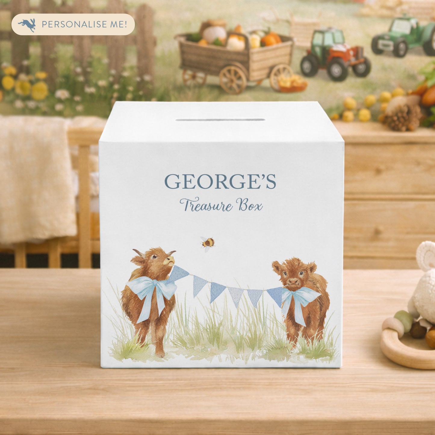 watercolour themed handmade money box gift for christening or birthday