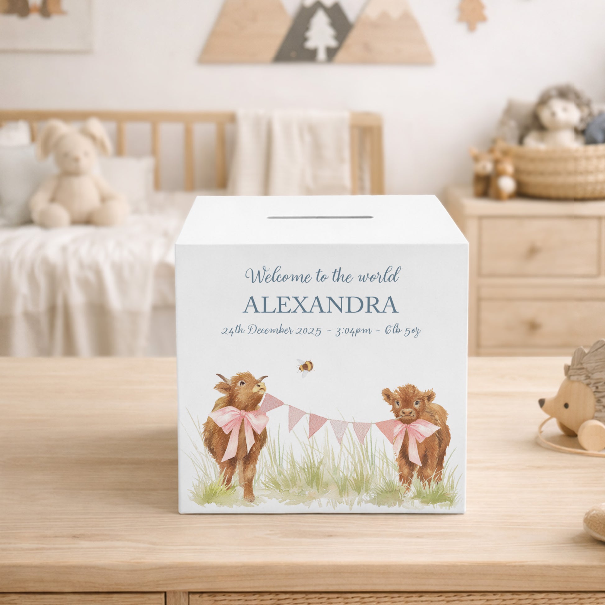 watercolour themed handmade money box gift for christening or birthday