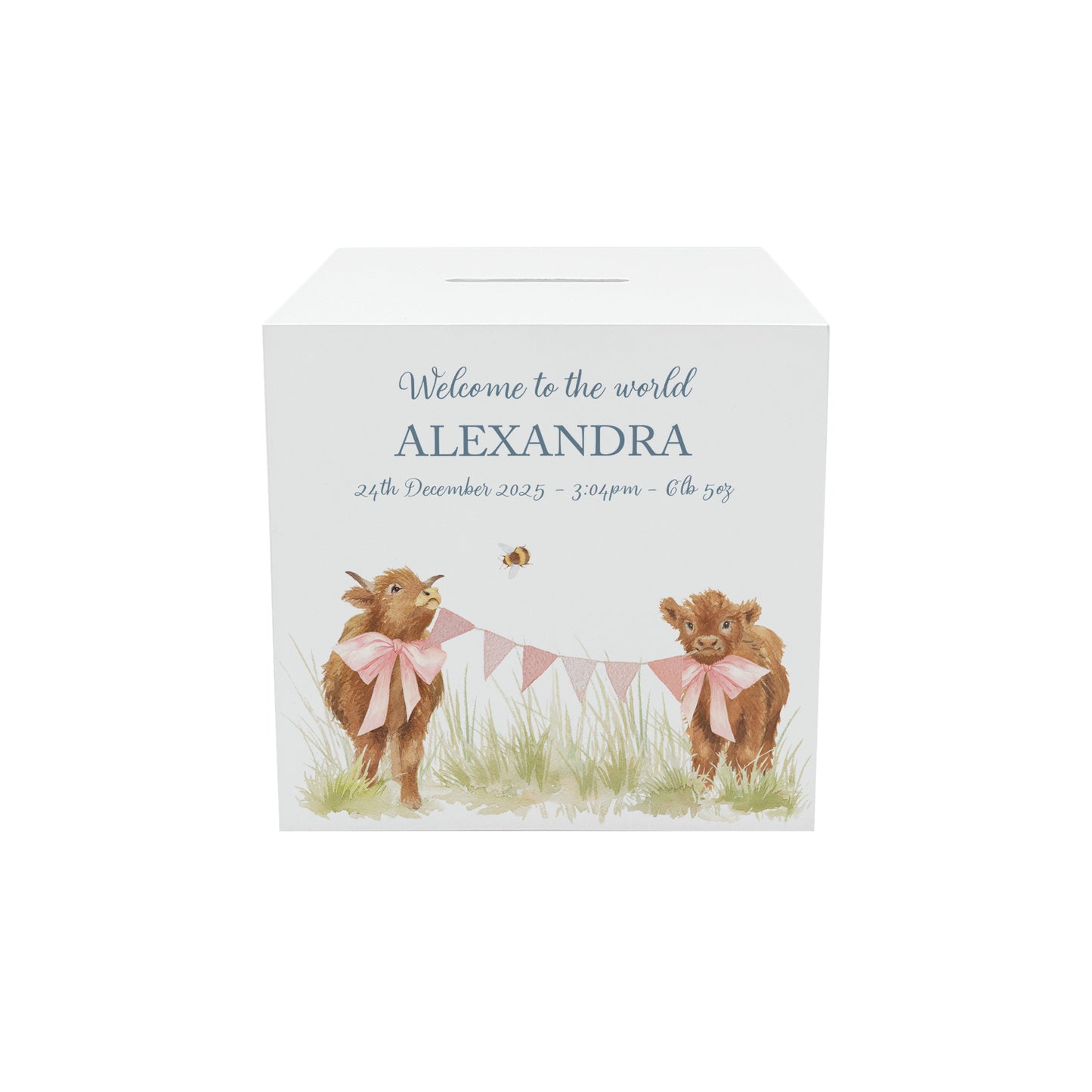 watercolour themed handmade money box gift for christening or birthday
