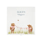 The top of a personalised white wooden baby keepsake gift box with a watercolour highland cows design. Ideal for new baby gifts, christenings, birthdays, memory box, and nursery storage.