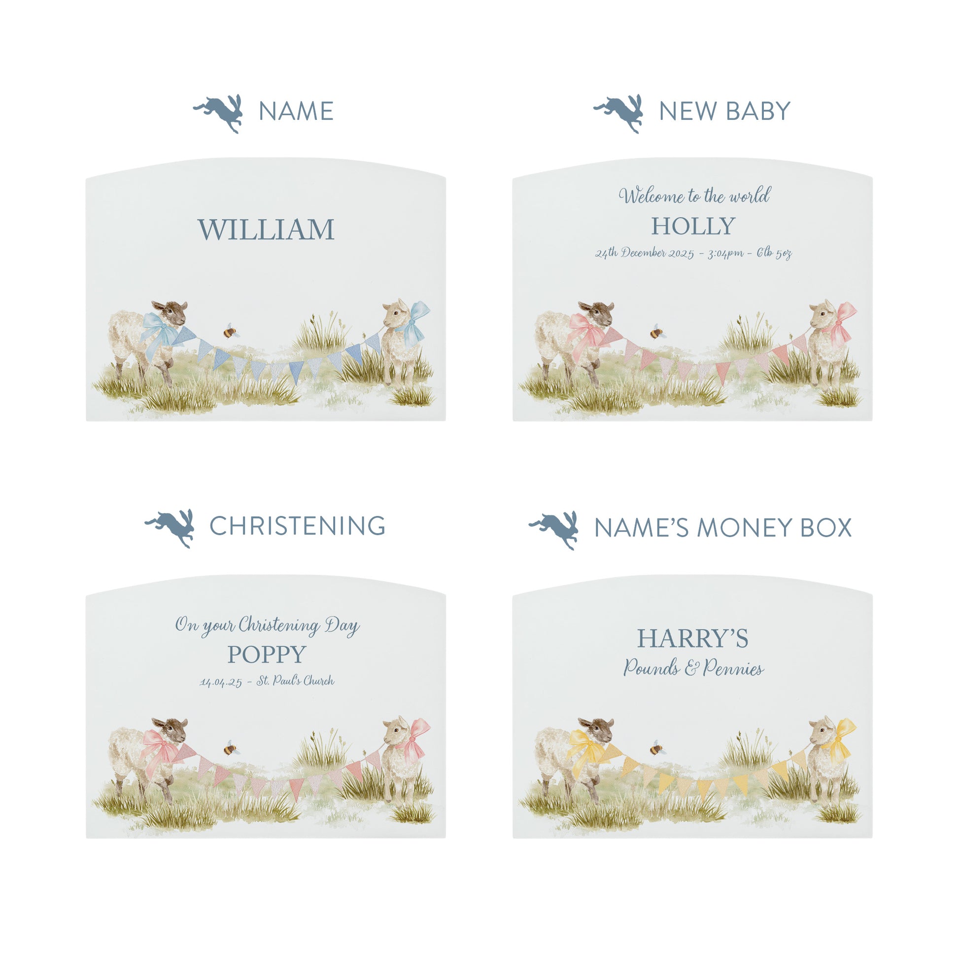 Water colour baby lambs children's/new baby money box. Perfect new baby gift, baby shower, christening. birthday gift. 
