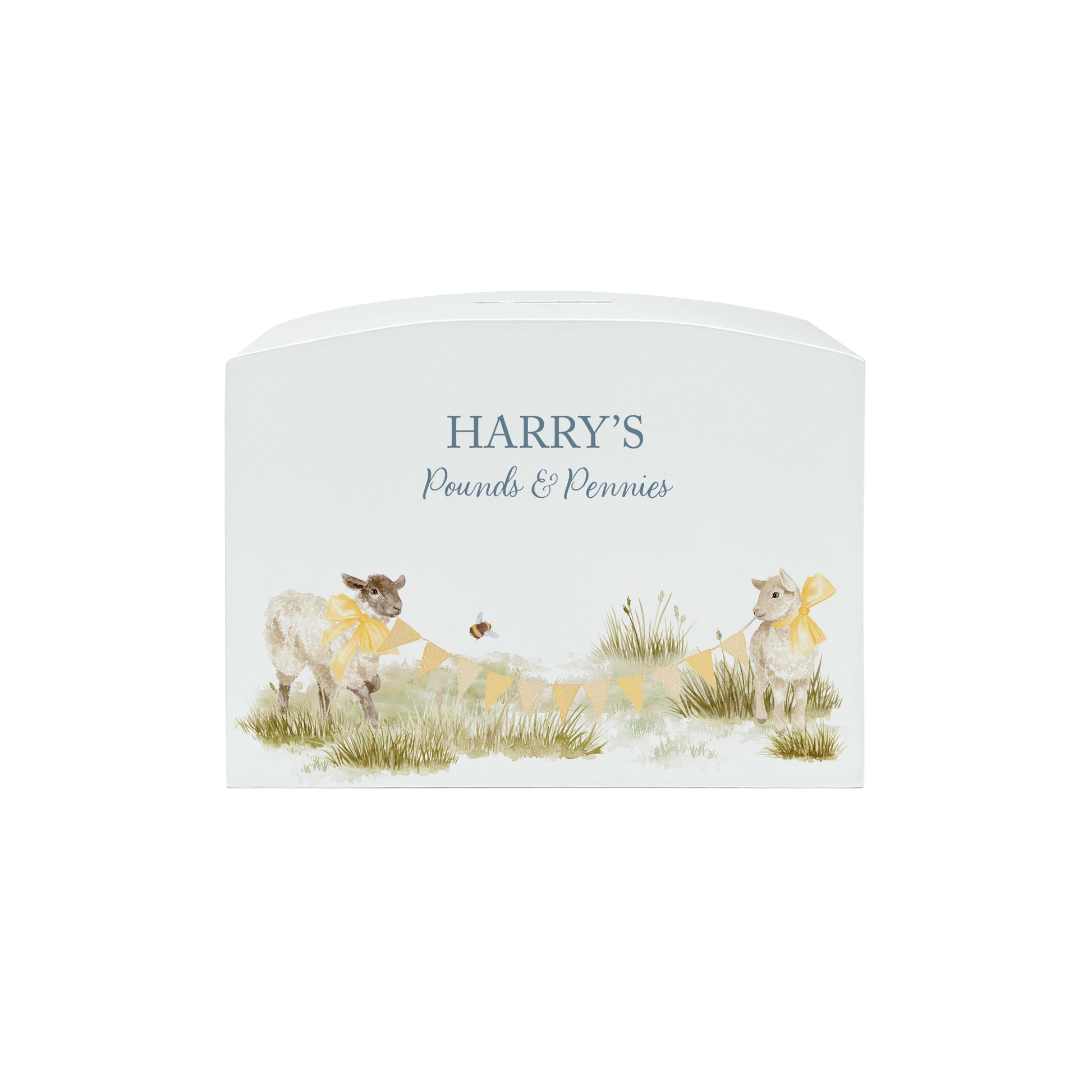 Water colour baby lambs children's/new baby money box. Perfect new baby gift, baby shower, christening. birthday gift. 