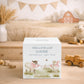 personalised handmade baby keepsake money box for new baby gift- Baby Lambs with bunting and bows 