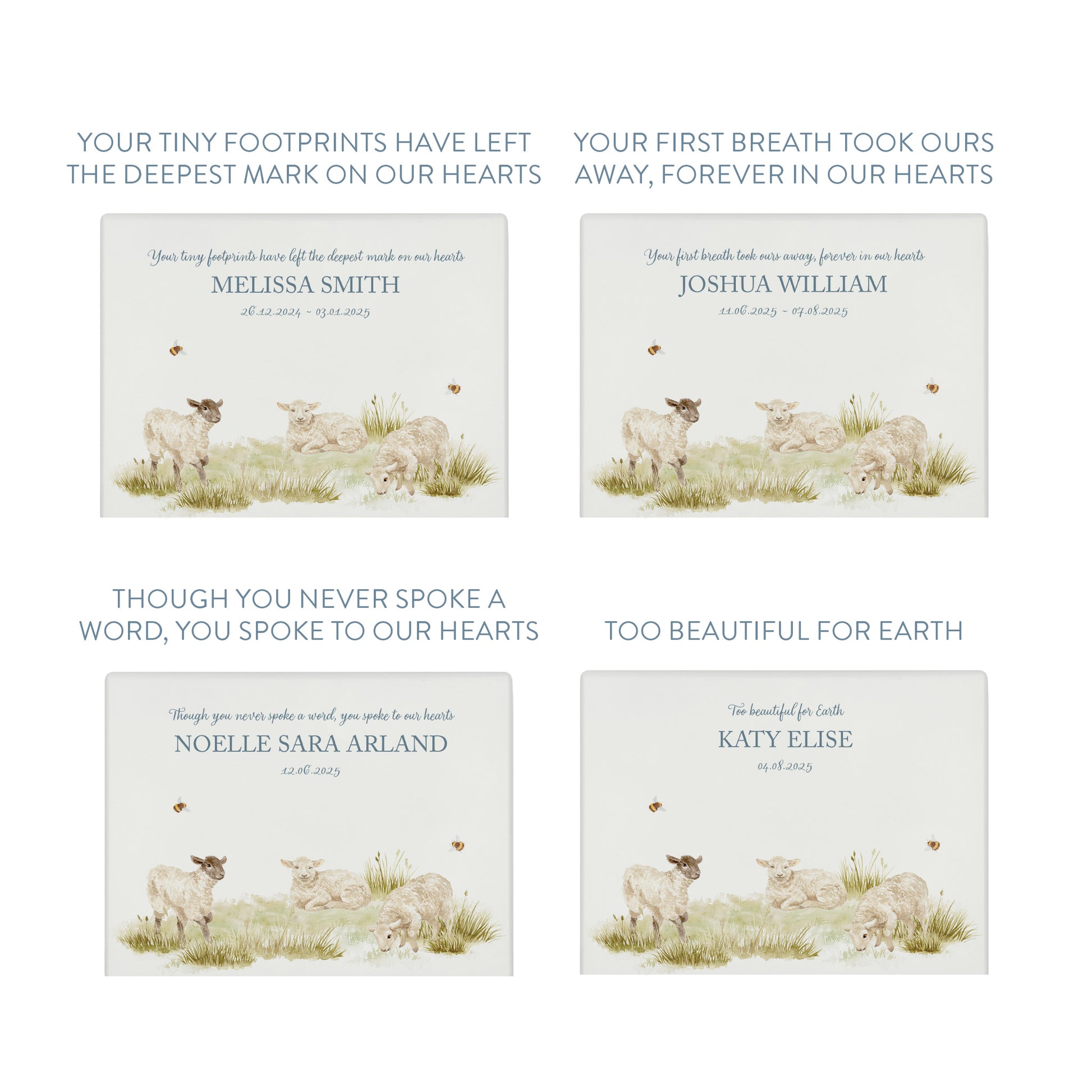 Luxury solid wooden white painted with Baby Lambs, a beautiful watercolour illustration our urns and Caskets for displaying or burying ashes. Customisable and can be personalised. Perfect funeral memory keepsake urn, for storing ashes for humans and pets. Coping with baby loss. 