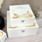 A white wooden keepsake box featuring a sweet baby bunny design, personalised with custom text. Choose from two sizes, medium and large.