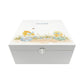 A personalised white wooden baby keepsake gift box with a watercolour chicks design. Ideal for new baby gifts, christenings, birthdays, memory box, and nursery storage.