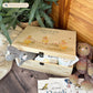 Large sized wooden pine personalised keepsake box. The design theme is perfect for New babies, Welcome to the world, baby showers and christenings. The picture also shows an example in a nursey room filled with nappies, vests and teddys. 