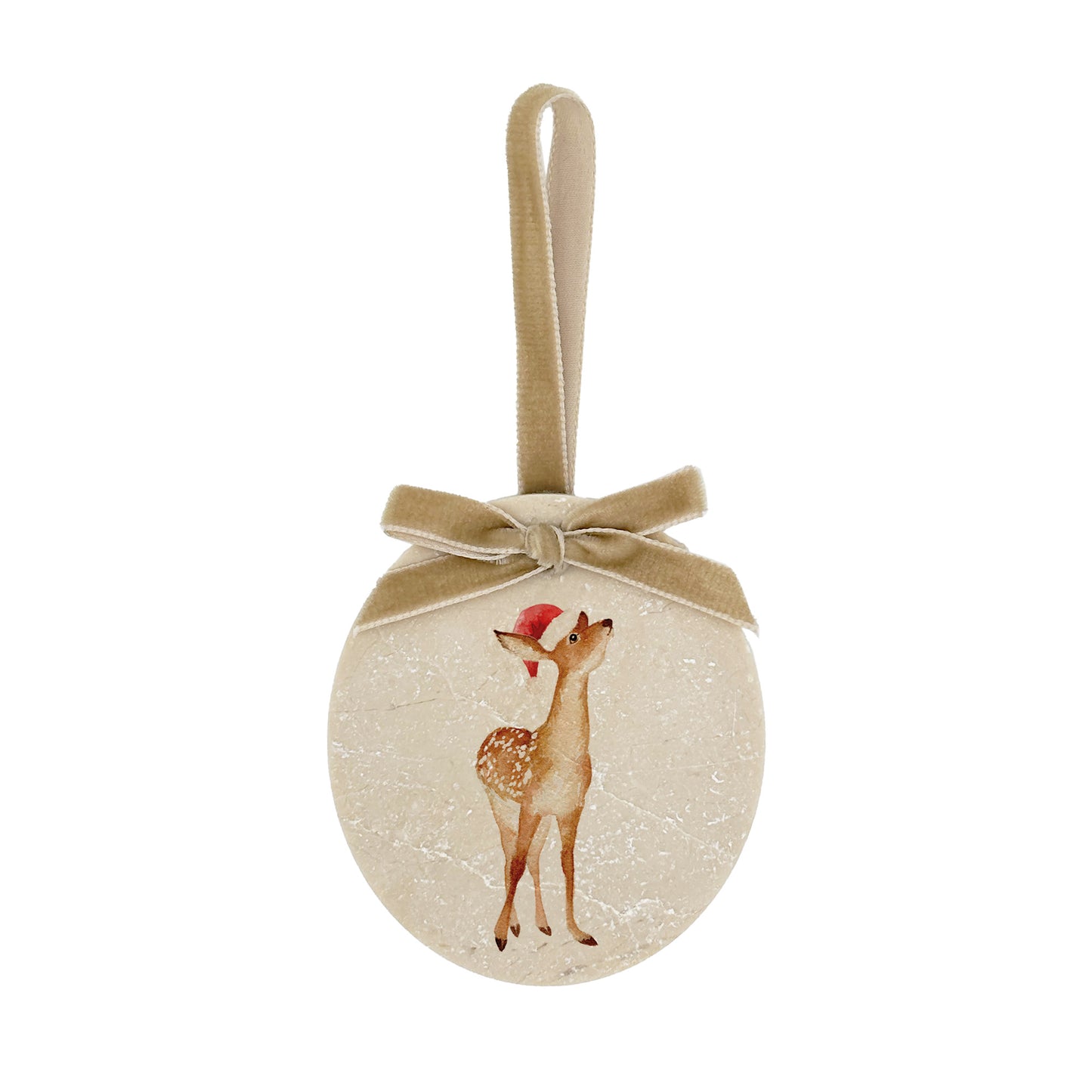 Add an elegant touch to your festive décor with our handcrafted oval-shaped marble baubles. Featuring a beautiful watercolour baby fawn and finished with a velvet ribbon in your choice of colour, these baubles can be personalised to reflect your unique style.