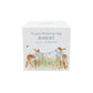 handmade nursery décor money box with delicate watercolour fawn artwork holding bunting and wearing bows