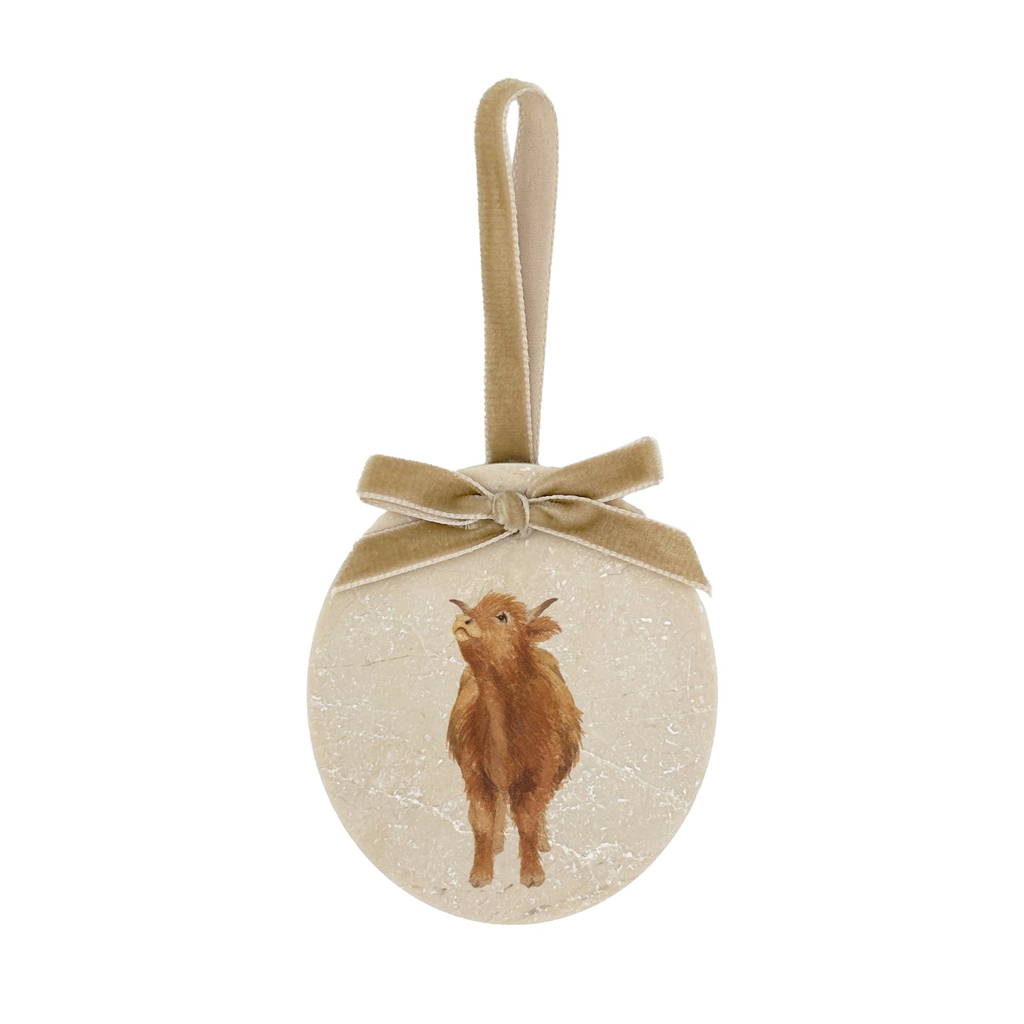 Celebrate baby's first Christmas with our Highland calf marble bauble. Each bauble is finished with a velvet ribbon, available in your choice of colour. Personalisation is also available to create a unique, memorable keepsake.