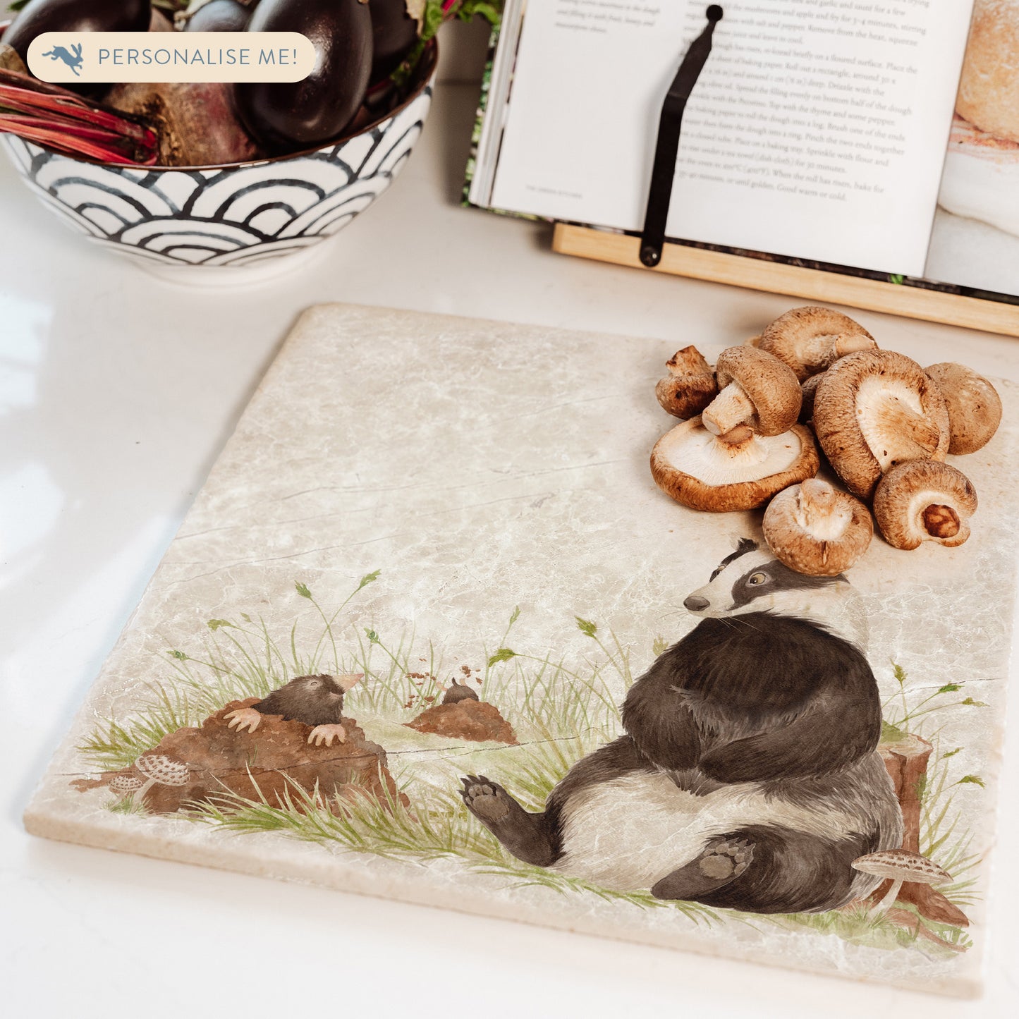 A beautiful water colour design featured on our beautiful marble stone platters. Great placemat, cheeseboard/worktop saver.