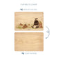 Wooden cutting board with a badger and mole illustration on one side and plain wood on the other, with text indicating which side to display and which to chop.