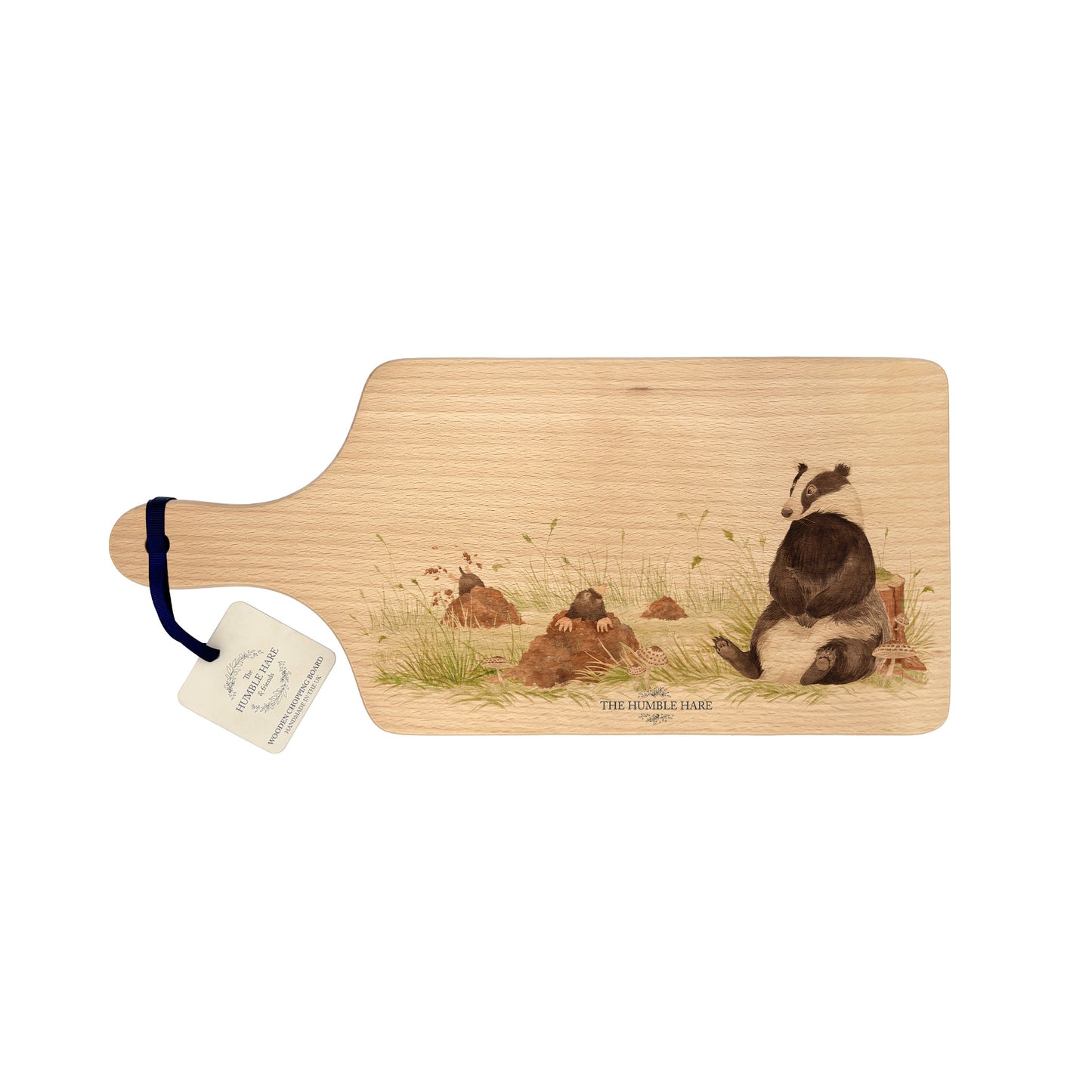 Badger and mole water colour paddle chopping board