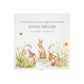 White Square personalised Wooden box with a decorative lid featuring illustrations Bunnies in flowers Perfect funeral memory keepsake box, for storing ashes, order of service, flowers and capturing your loved ones things in one place. Available in red, blue, yellow and green